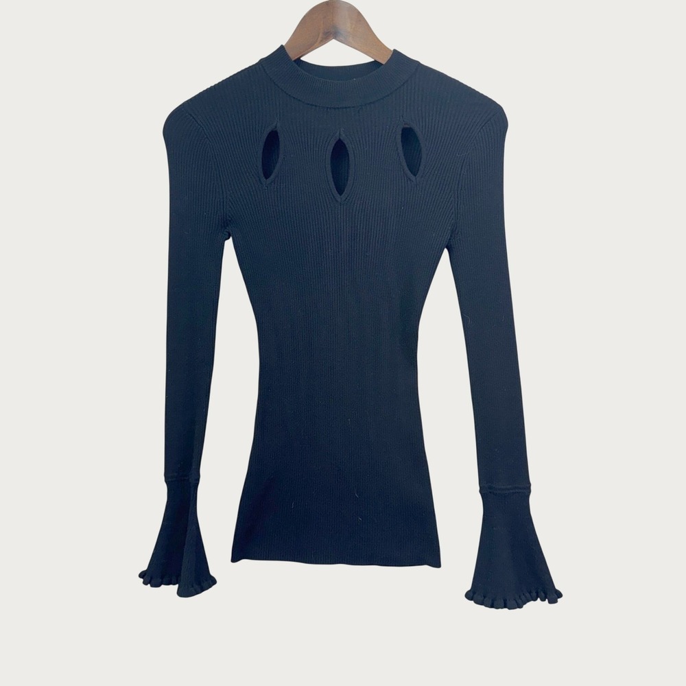 Candies Cutout Ribbed Bell Sleeve Sweater XS Black Goth Whimsigoth Y2K Edgy